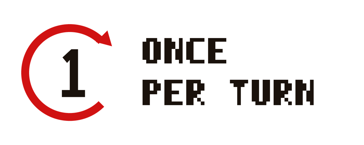 ไอคอนลูกศรวนรอบเลขหนึ่ง พร้อมข้อความภาษาอังกฤษ once per turn พื้นหลังโปร่งใส